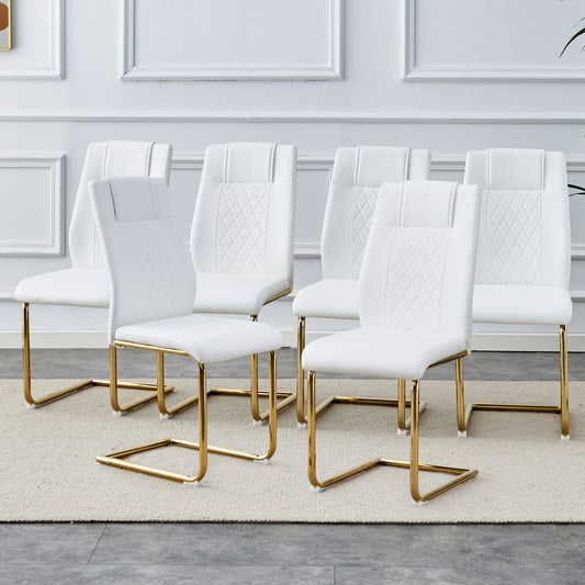 Skye Dining Chair Golden Metal Leg (Set of 6) - White