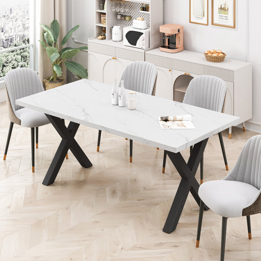 Elegant Marble X-Shape Dining Table