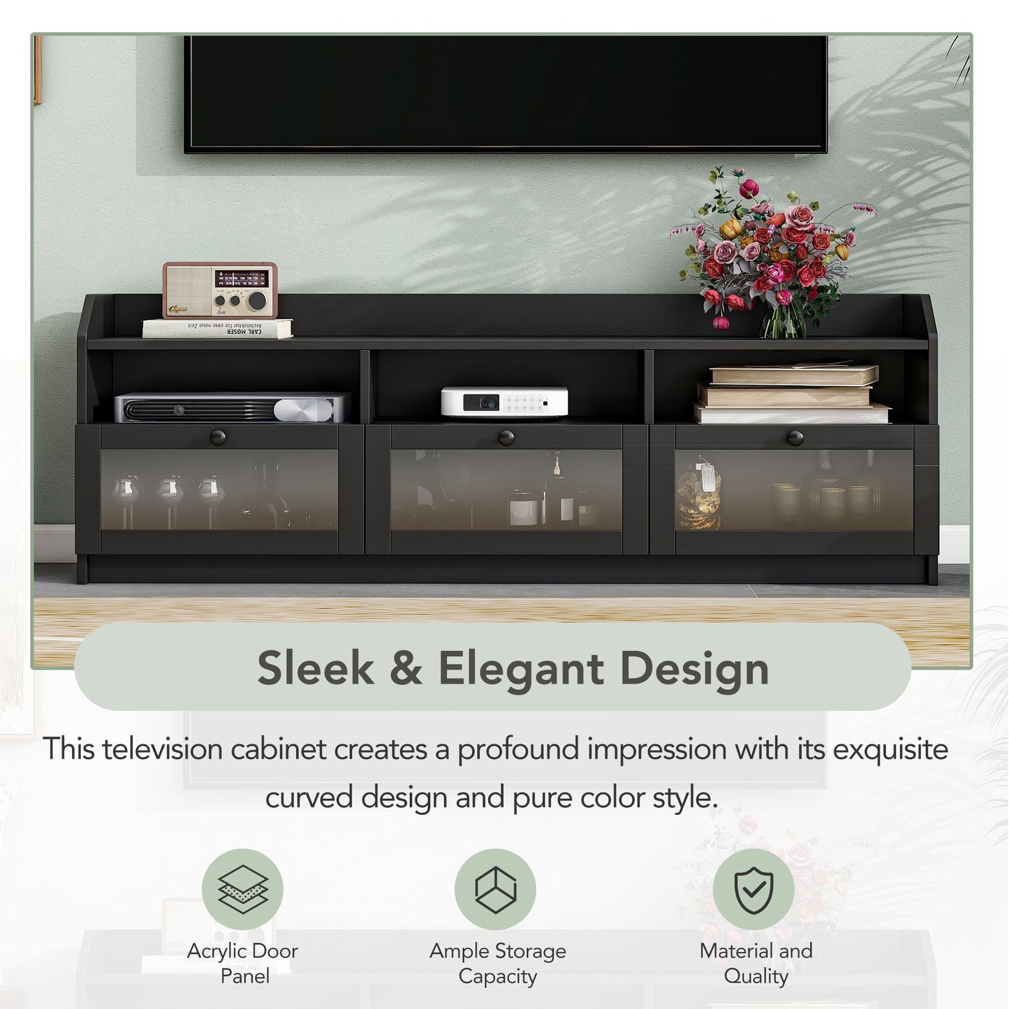 Ashton TV Stand with Acrylic Board Door - Black