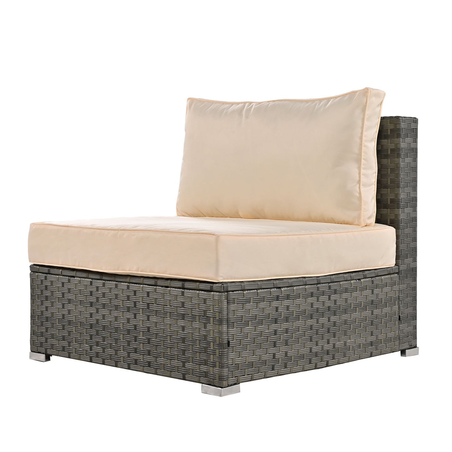 Keva 6 Pc Outdoor Rattan Wicker Half-Moon Sectional Sofa Set - Beige