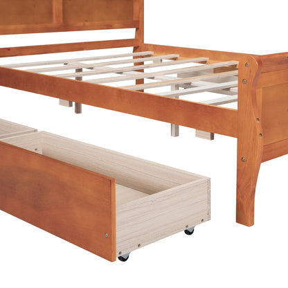 Meg Full Size Wood Platform Bed with 4 Drawers - Oak