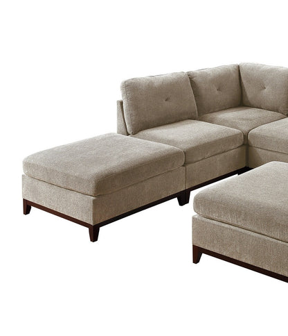 Khal Camel Chenille Fabric Modular Sectional 7pc Set 2x Corner Wedge 3x Armless Chairs and 2x Ottomans