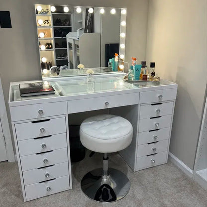 Zano High Gloss White 13-drawers Makeup Vanities