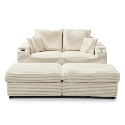 Brianna Loveseat with Ottomans - Cream