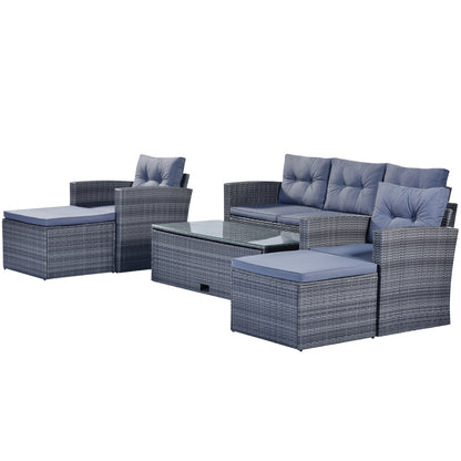 Prado 6 Pc PE Rattan Outdoor Patio Furniture Set - Gray