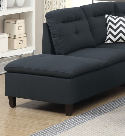 Lar Sectional Fabric Sofa w Ottoman - Black