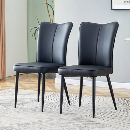 Carver PU Dining Chair Black Metal Leg (Set of 2) - Black