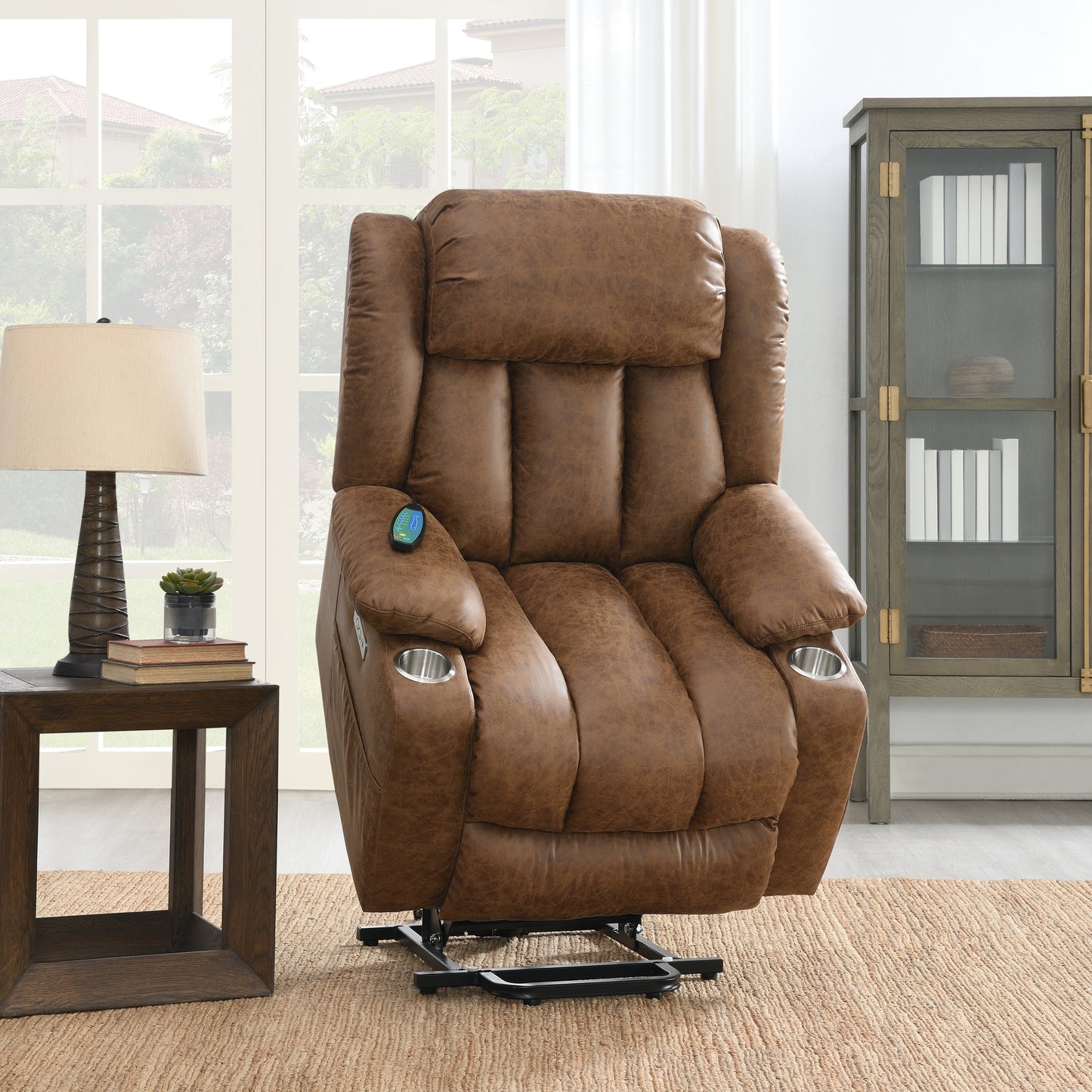 Omarion Power Recliner w/Lift, Heating & Massage - Brown