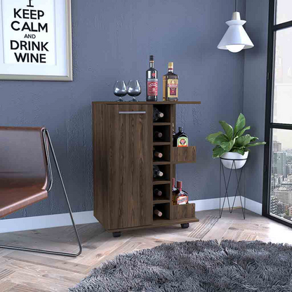 Minta Bar Cabinet With 2 Side Shelves - Brown