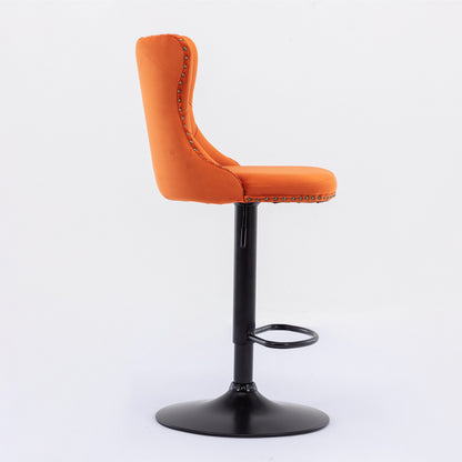 Rise 180 Velvet Barstools Adjusatble Seat Height - Orange Set of 2