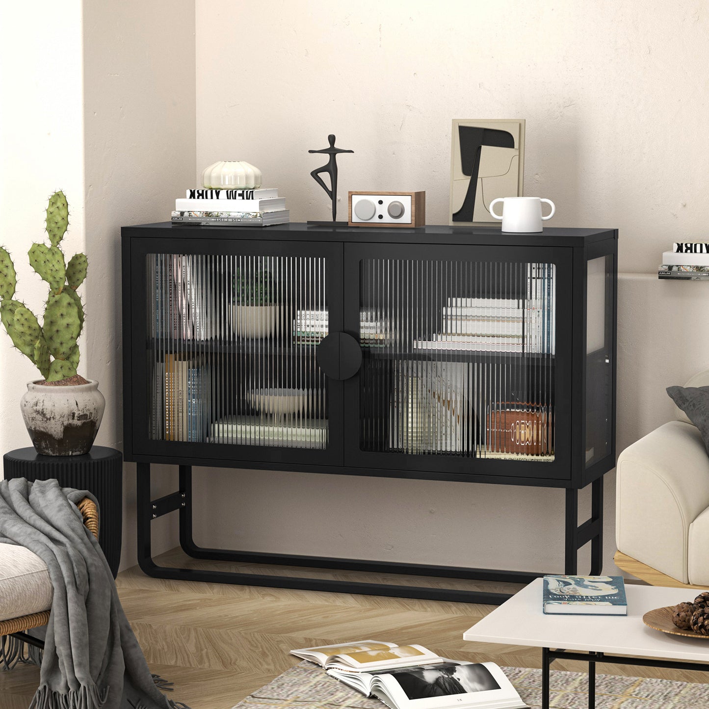 Tempered Glass Cabinet Credenza - Black