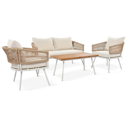 Boho 4 Pc Rope Patio Furniture Set - Beige