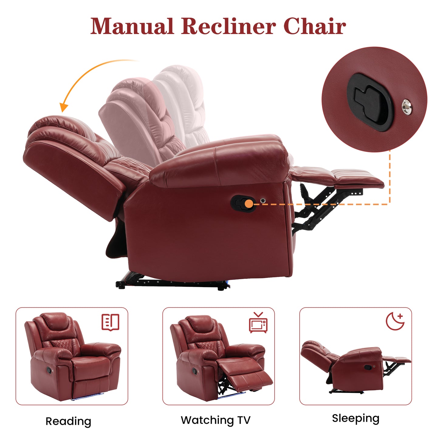 Milo Manual Recliner Chair with LED Light Strip - Red