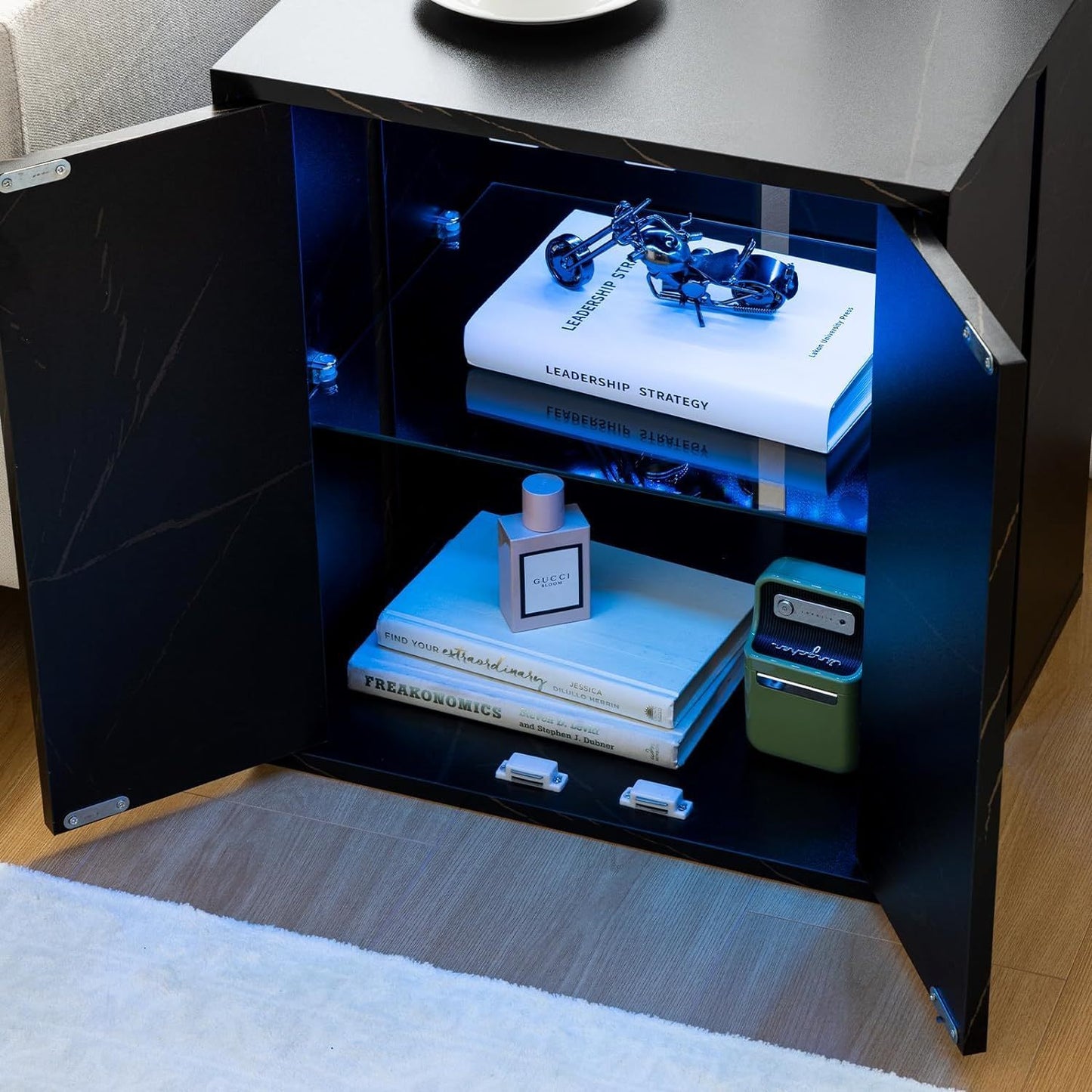 Quest LED  Nightstand with Glass Shelves -Black