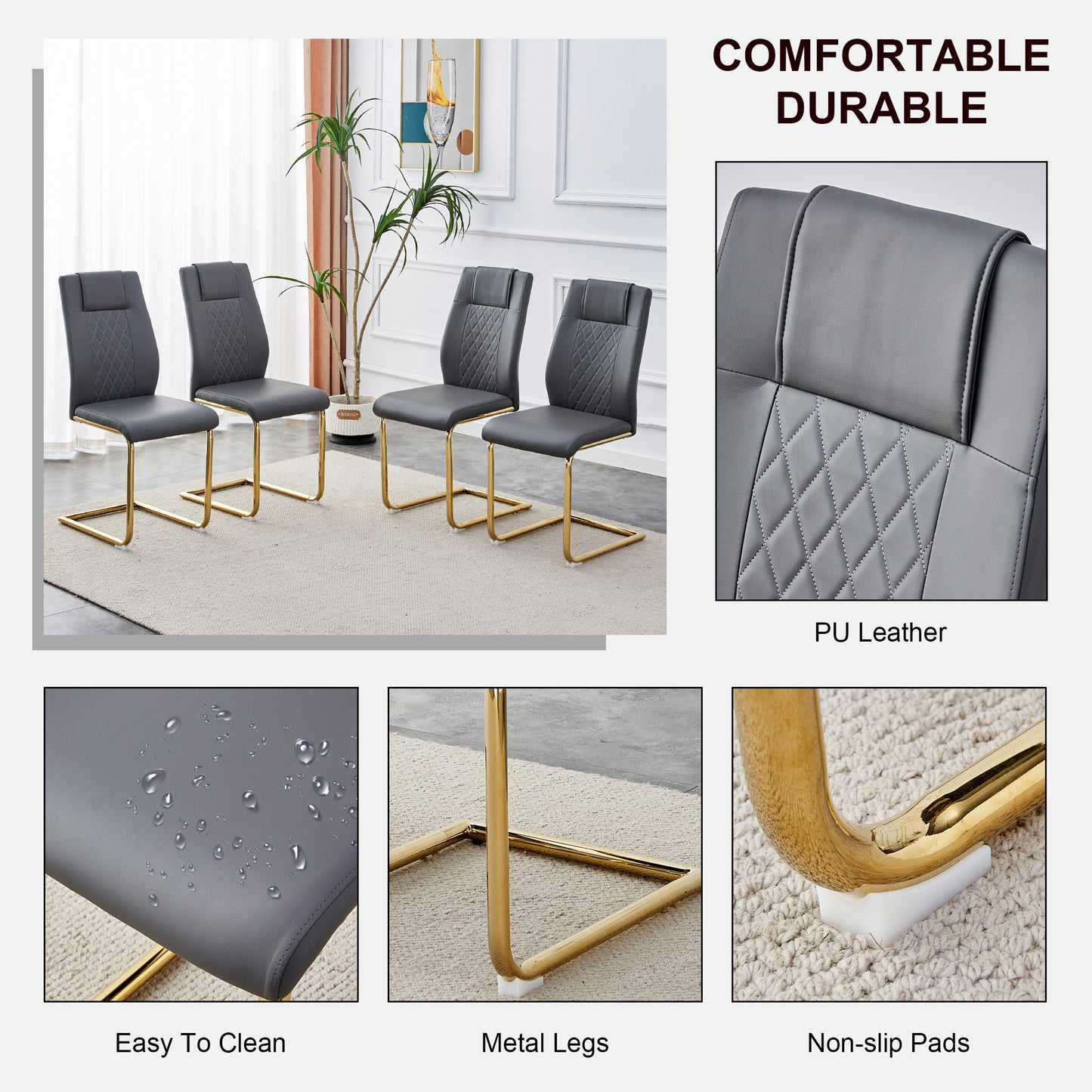 Skye Dining Chair Golden Metal Leg (Set of 6) - Gray