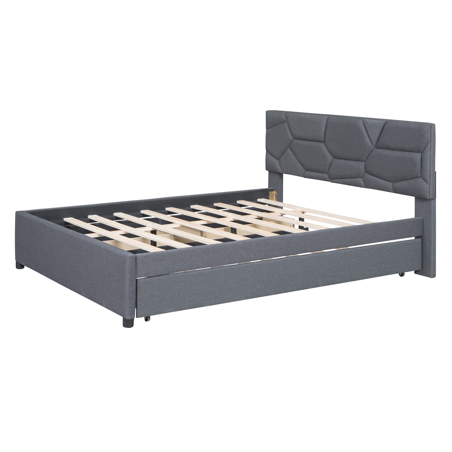 Brick Queen Size Platform Bed with 2 drawers and Twin Size Trundle - Gray