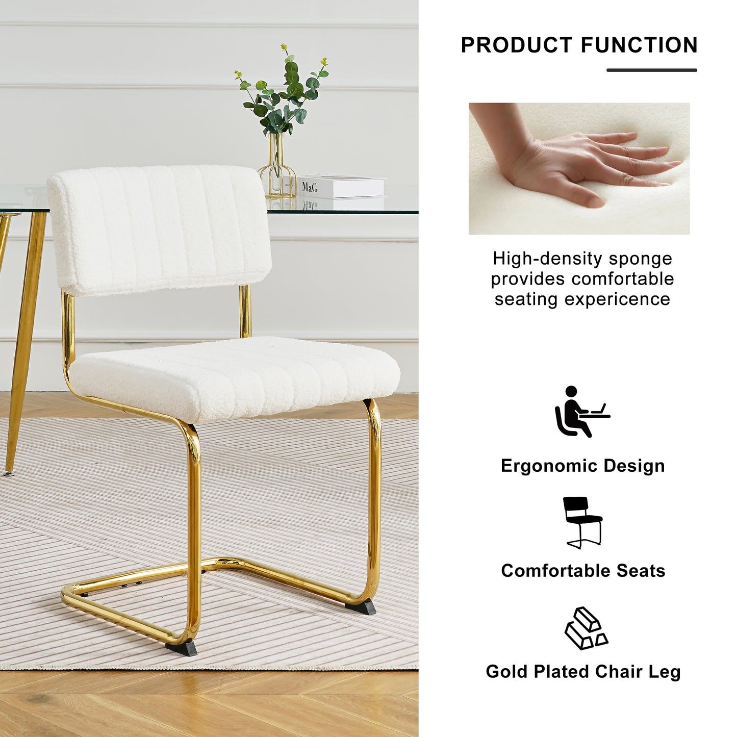 Ezell Dining Chairs with Gold Metal Leg (Set of 4) - White