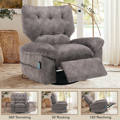 Aria Fabric Rocker Recliner Chair with Massage and Heat - Gray