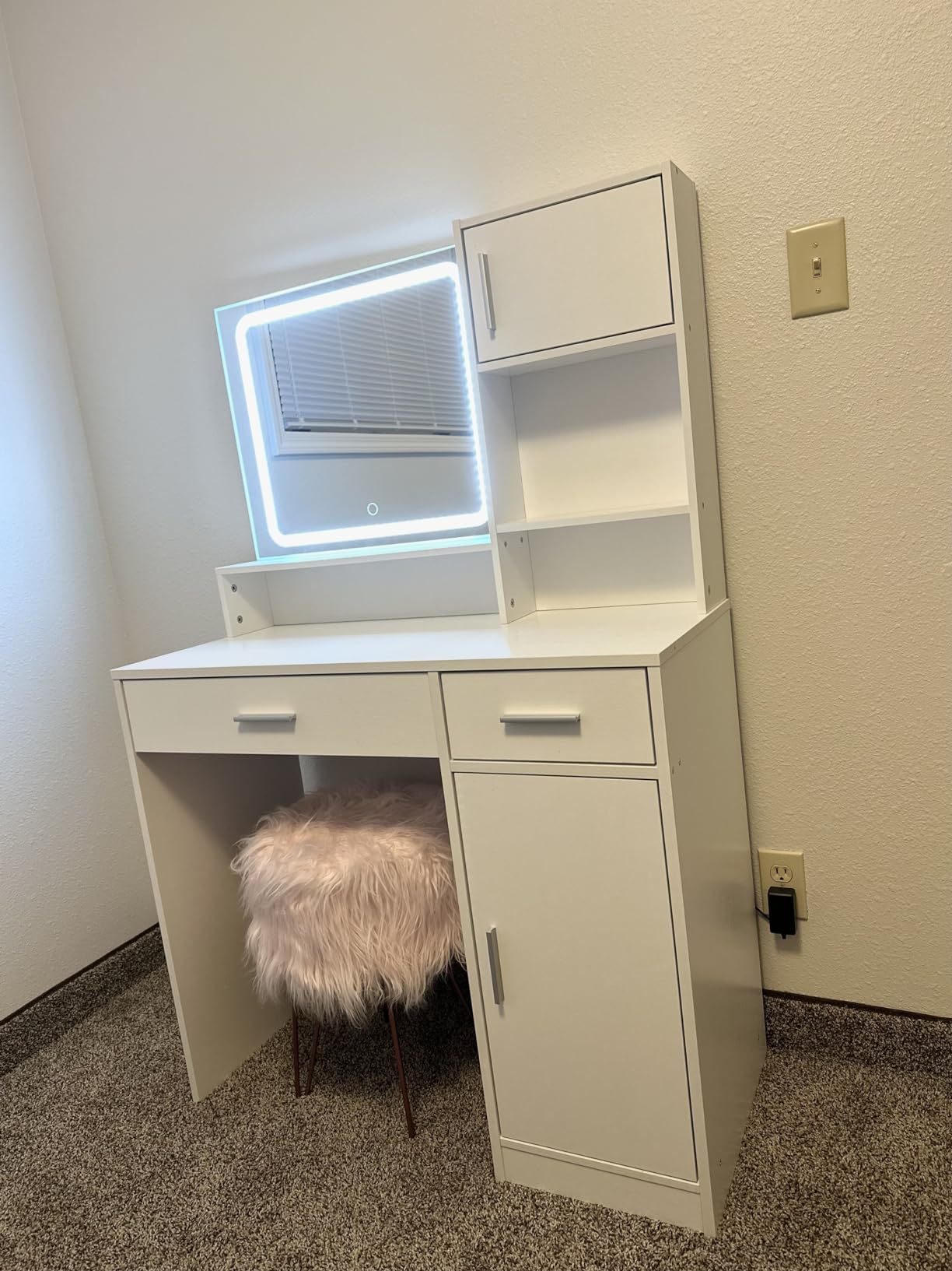 Alyssa Vanity Desk with Mirror and LED Light Strip - White