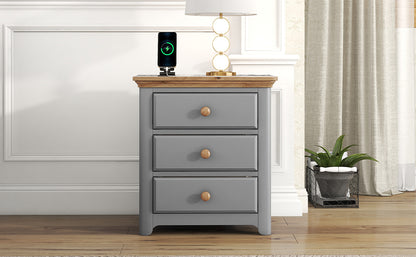 Aiko Wooden Nightstand with USB Charging Ports - Gray