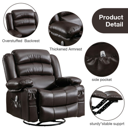 Harris Swivel Rocker Recliner Chair with Vibration Massage and Heat - Brown