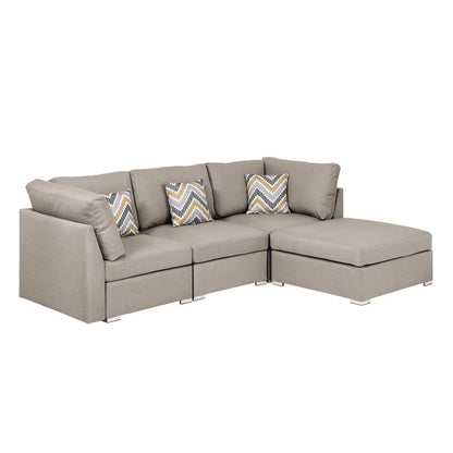 Amira Fabric Sofa with Ottoman and Pillows - Beige