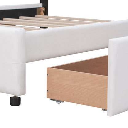 Draco Queen Size Platform Bed with 4 Drawers - White