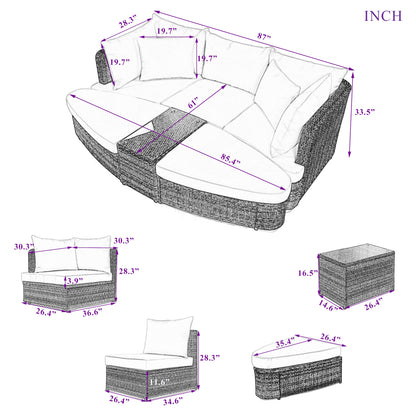 Scarlett 6 Pc Patio Outdoor Conversation Round Sofa Set - Beige