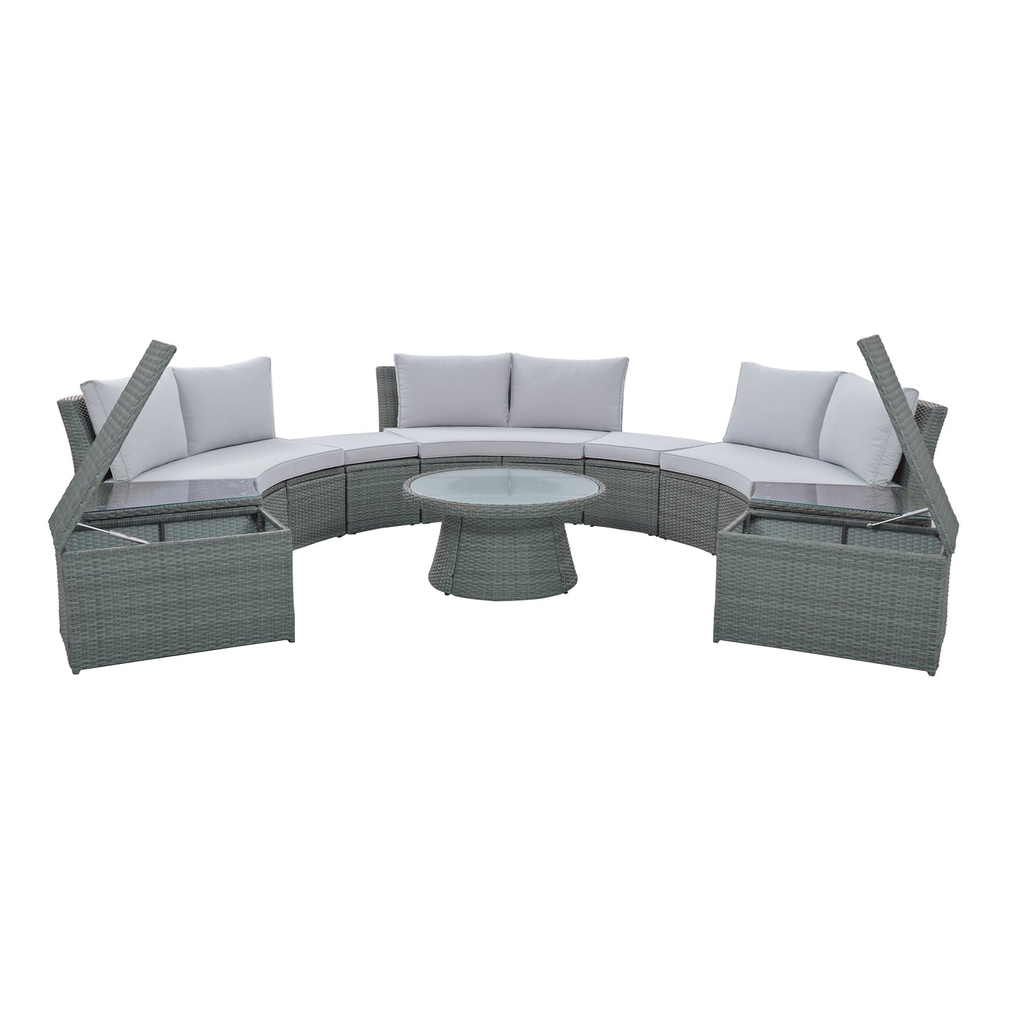 Clarkson 10 Pc Patio Rattan Half Round Sectional Sofa Set - Light Gray