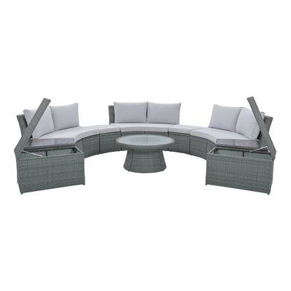 Clarkson 10 Pc Patio Rattan Half Round Sectional Sofa Set - Light Gray