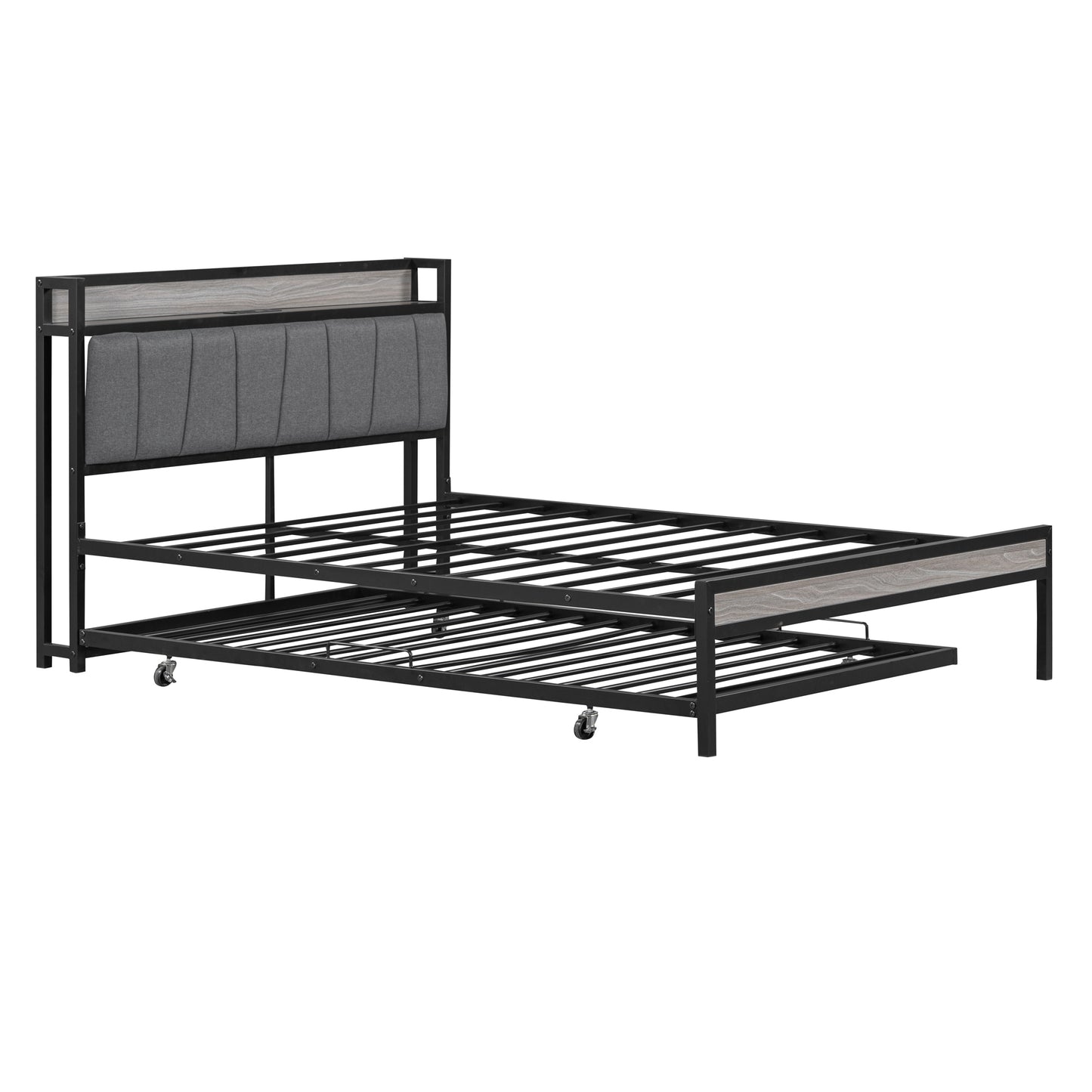 Quest Full Size Metal Platform Bed Frame with Trundle - Black