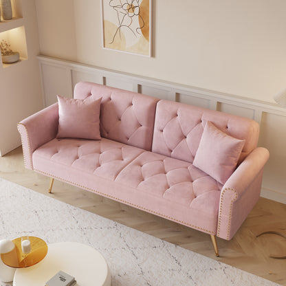 Uma Convertible Velvet Sofa Bed - Pink