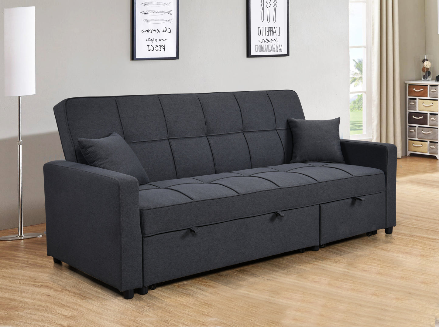 Tena Upholstered Sofa Bed W/Pull Out Bed  - Dark Gray