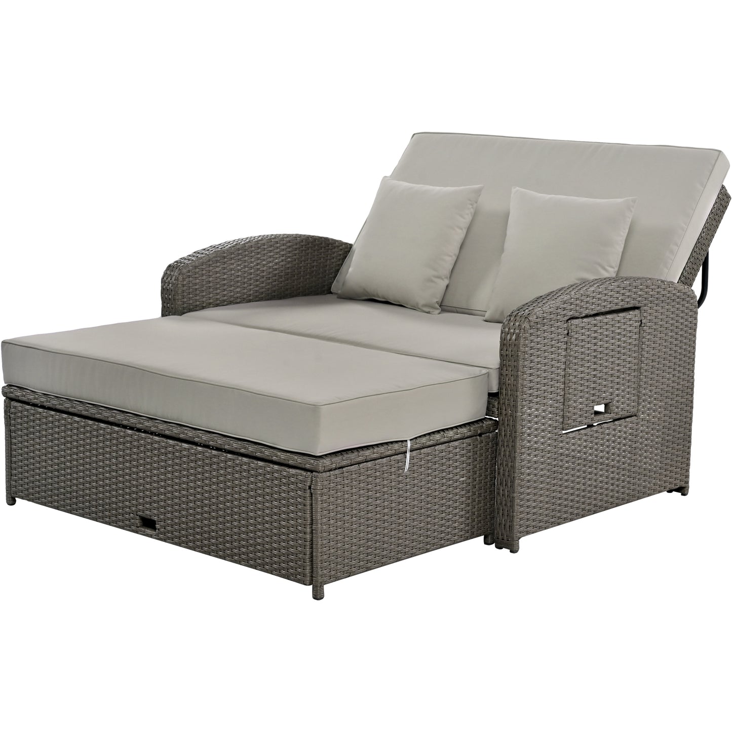 Tula PE Wicker Rattan Double Chaise Lounge - Gray