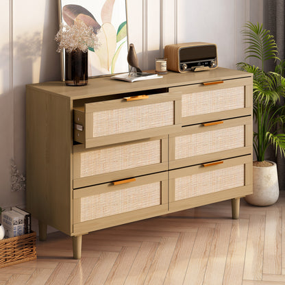 Osteen 6 Drawers Rattan Dresser - Oak