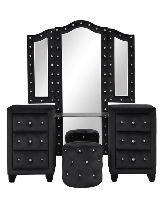 Selina Velvet 6-Drawer Makeup Vanity Set - Black