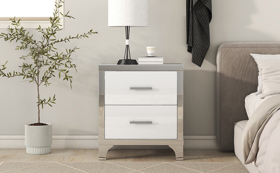 Astral High Gloss Nightstand with Metal Handle - White