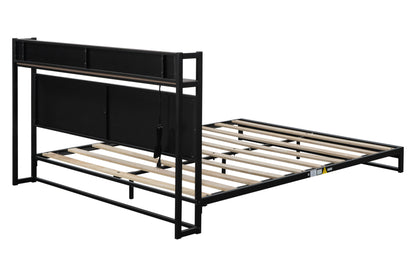 Bova Queen Size Platform Bed Frame with Socket - Black