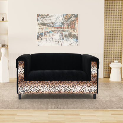 Myrtle Velvet Loveseat Sofa with Leopard Print - Black