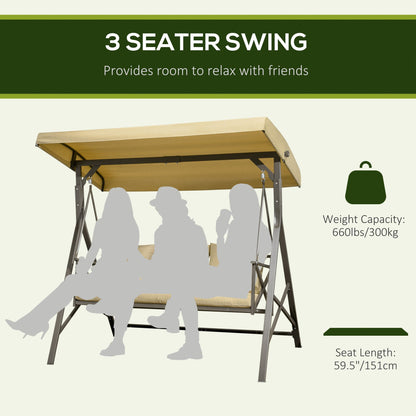 Merda 3-Seat Patio Swing Chair with Canopy - Khaki