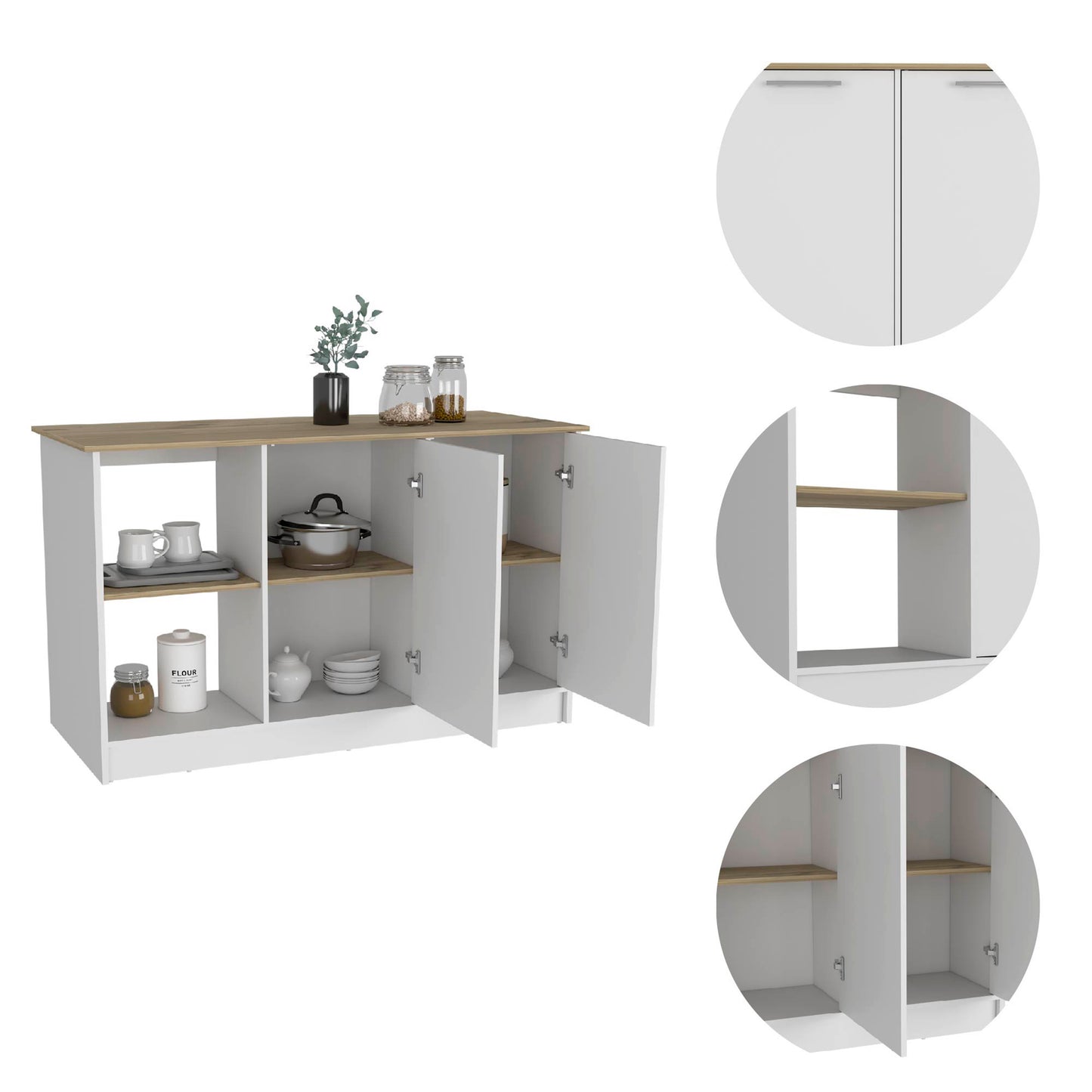 Ezra 2-Shelf Kitchen Island - Oak & White