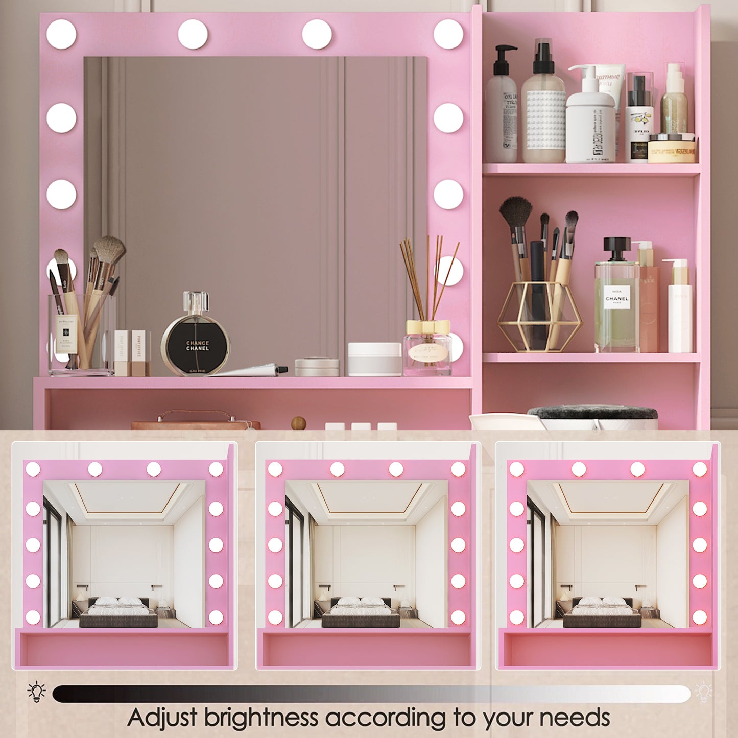 Vez Vanity Desk with Mirror & Light - White