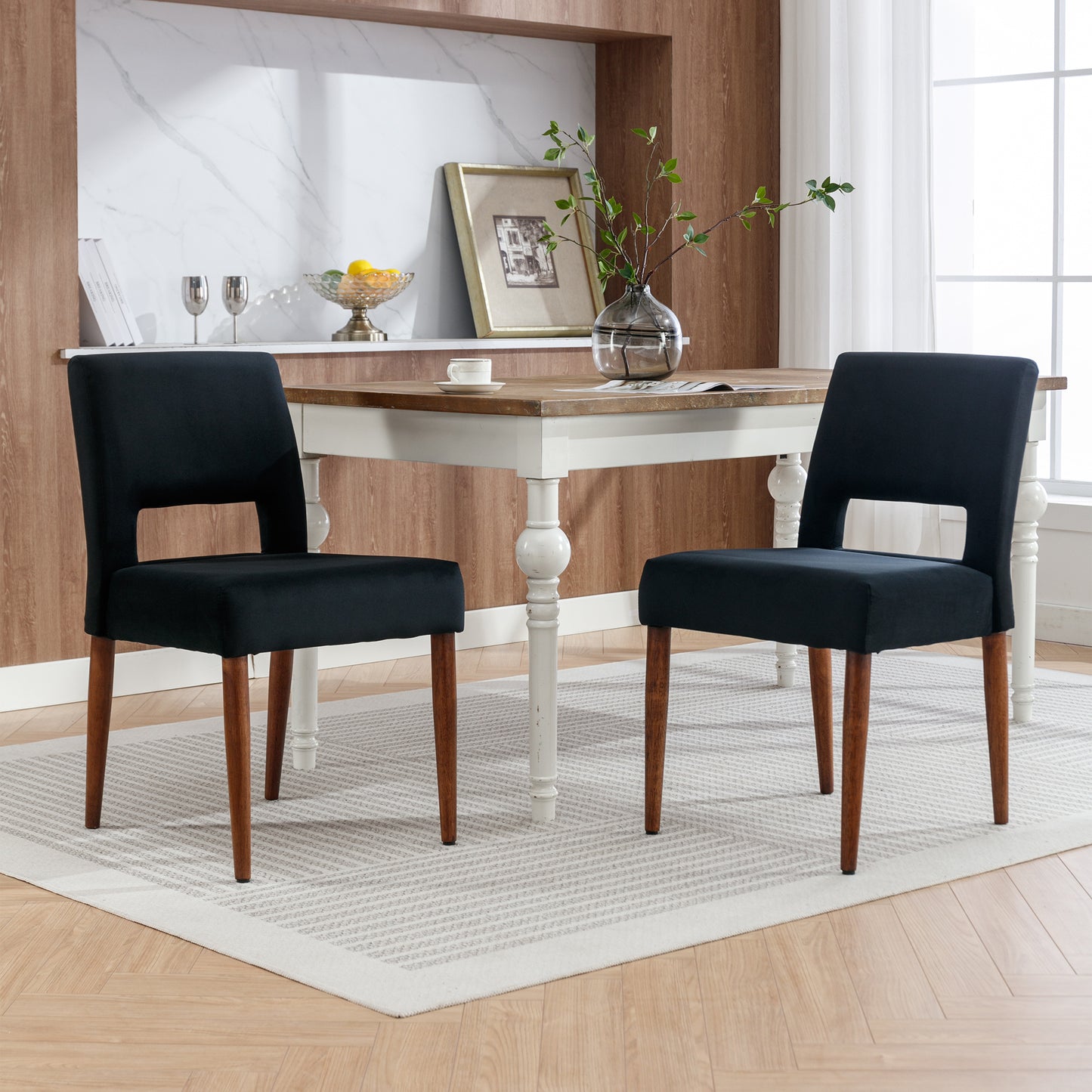 Giordano Dining Chairs with Solid Wood (Set of 2) - Black