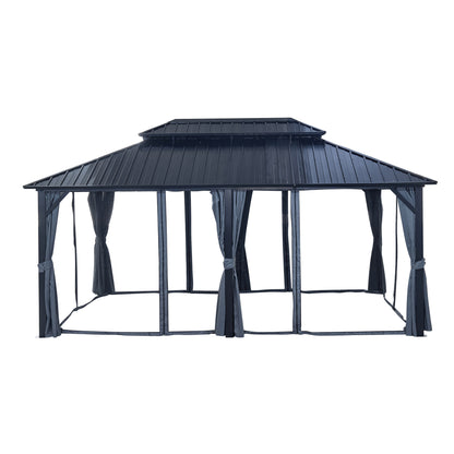 Afix 12 X 18 ft  Permanent Hardtop Gazebo Canopy - Black