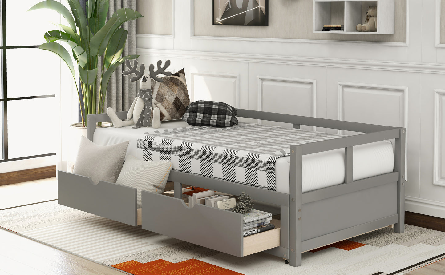 Urban Twin Size Wooden Daybed with 2 Drawers - Gray