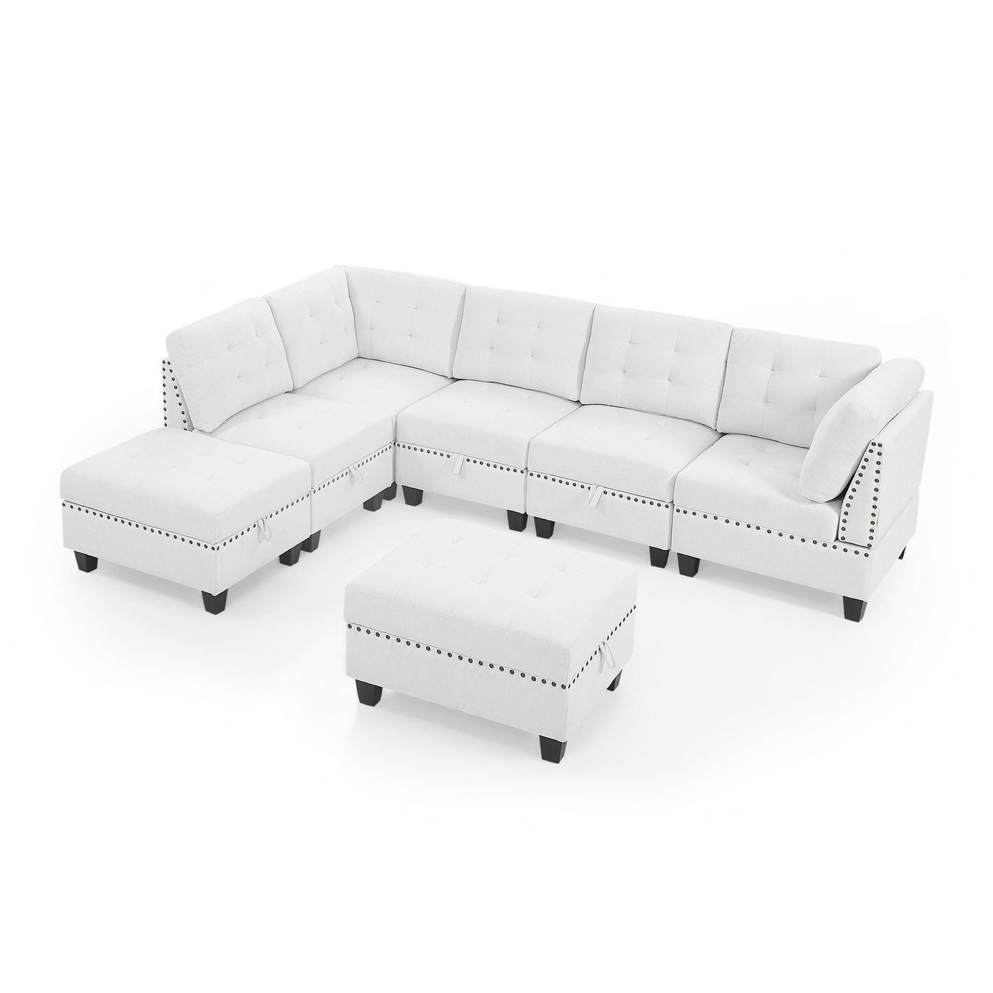 Molly Modular Sectional Sofa Three Single Chair ,Two Corner and Two Ottoman - Ivory