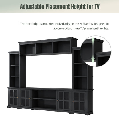 Tio Entertainment Wall Unit TV Stand with Tempered Glas - Black