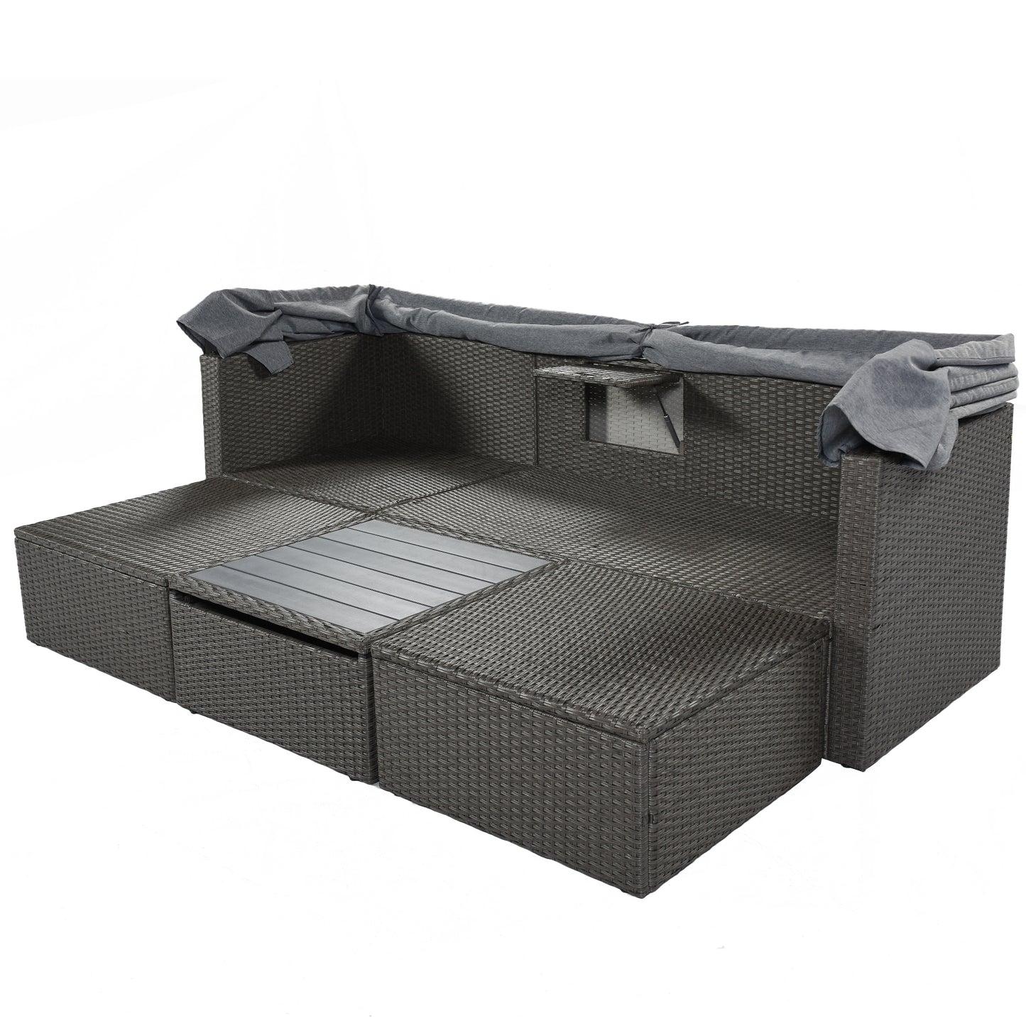 Getta Outdoor Patio Rectangle Daybed with Retractable Canopy - Gray