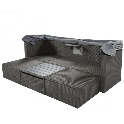 Getta Outdoor Patio Rectangle Daybed with Retractable Canopy - Gray