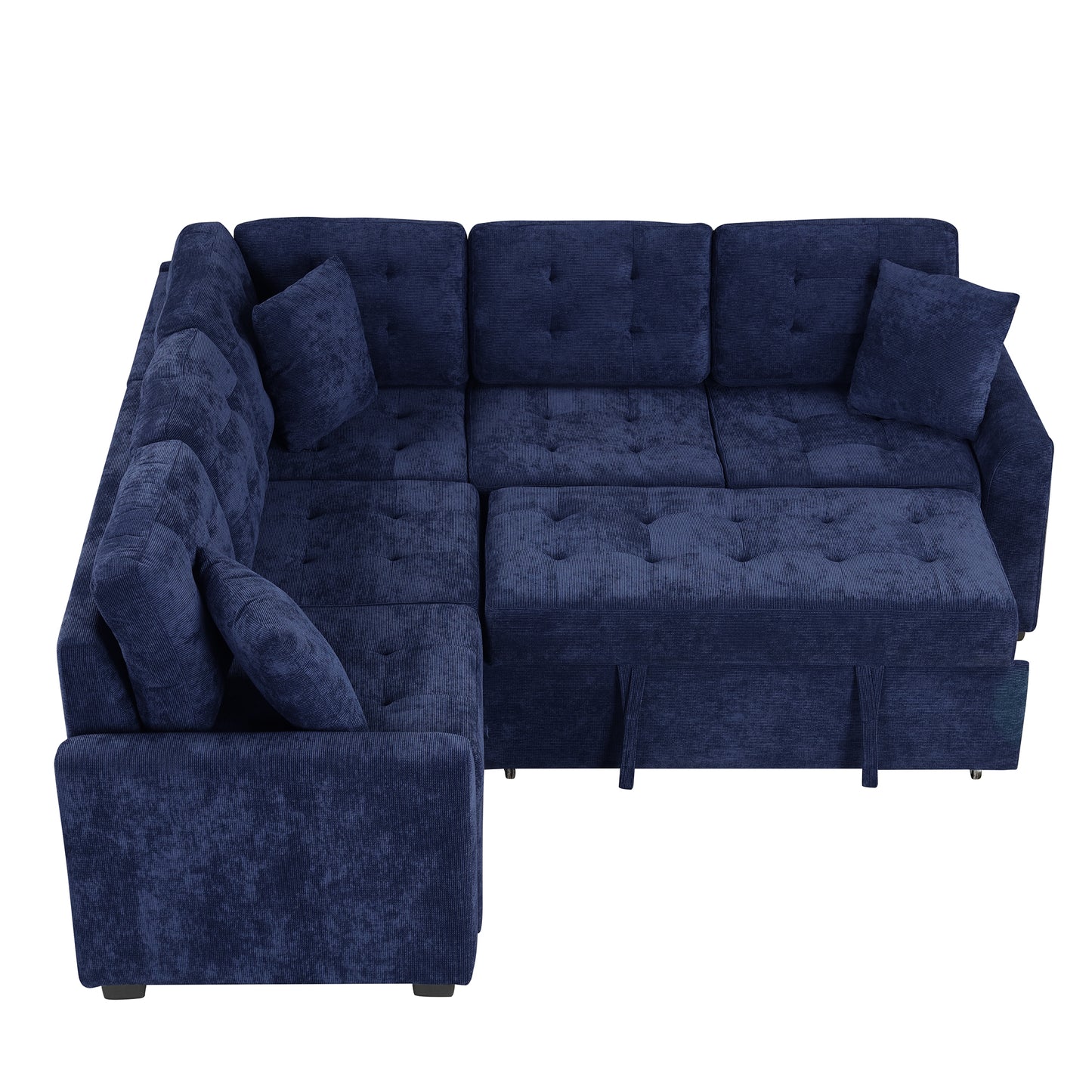 Novak L-shape Sofa Bed Pull-out Sleeper Sofa with Wheels - Navy Blue